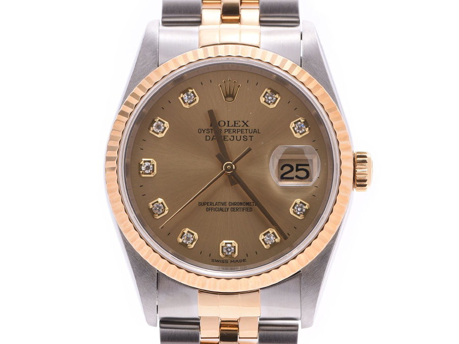 ロレックス] ROLEX デイトジャスト シャンパン文字盤 10Pダイヤ 16233G 高価買取り相場 | 銀蔵ブランド買取専門店[ロレックス  デイトジャスト] ROLEX デイトジャスト シャンパン文字盤 10Pダイヤ 16233G 高価買取り相場 | 銀蔵ブランド買取専門店